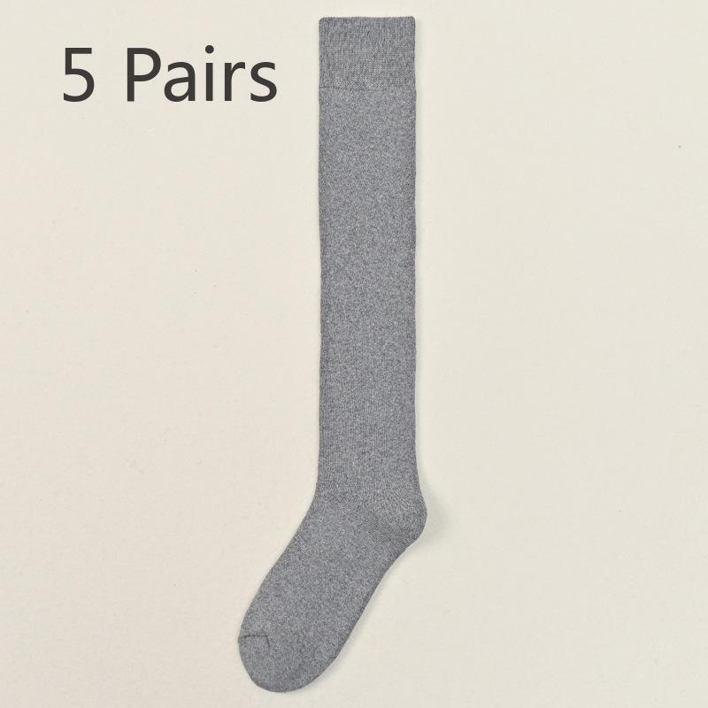 5 Pairs of Men's Winter Solid Color Business Thick Wool Ring Warm Knee Anti Pilling High Socks