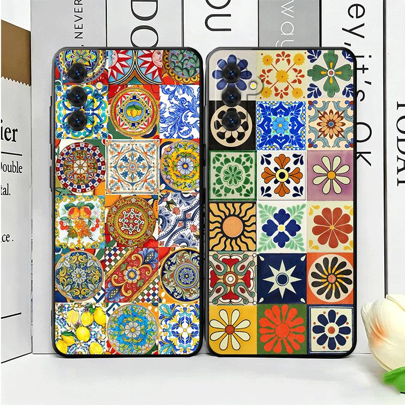 Italian Sicilian Style Floral Pattern Soft Phone Case for Samsung A17 A37 A57 A16 A26 A36 A56 A15 A25 A35 A55 A14 A24 A34 A54 A1