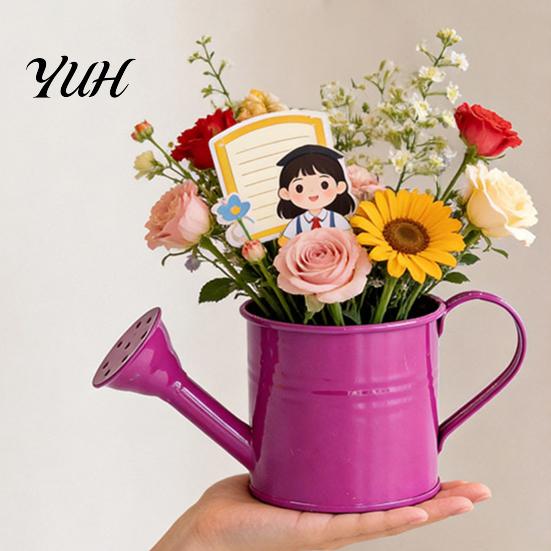 Modern Garden Decor Accessories Metal Watering Can for Outdoor Plants, Small Kettle with Handle Balcony Succulents Flowers, Decorative Floral