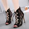 Gladiator Roman Summer Sandals Cross-tied Boots Women New Sexy Hollow Peep Toe High Heels Shoes Woman Stiletto 2025 Jkm