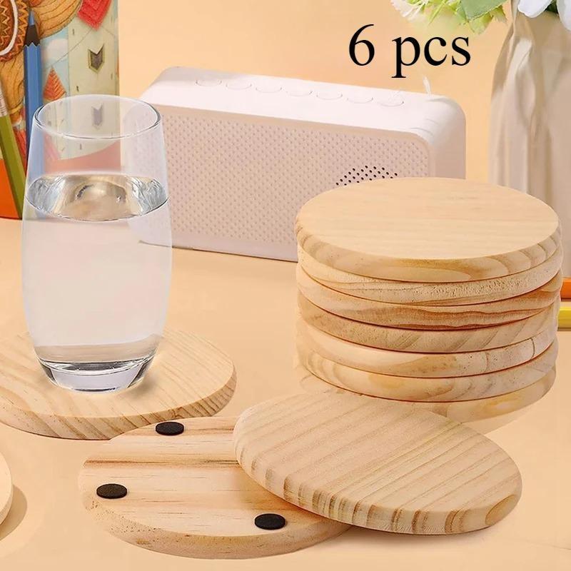 6pcs/set New Household Supply Convenience Unfinished Wood Coasters Round Blank Slices for DIY Architectural Models Drawing Paint