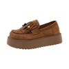 Fashion Loafers Autumn New Round Toe Deep Mouth Suede Tassel Slip-on Platform Non-Slip Wear-Resistant Single Shoes
