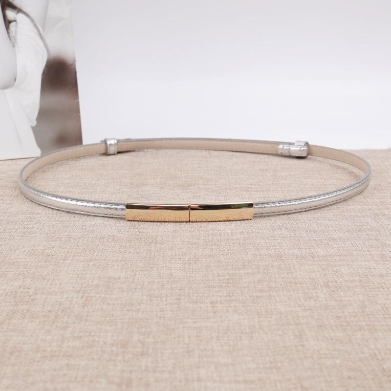 Simple and Versatile Women's Slim Belt Fashionable Commuter Belt with Gold Buckle and Textured Leather Design belt women