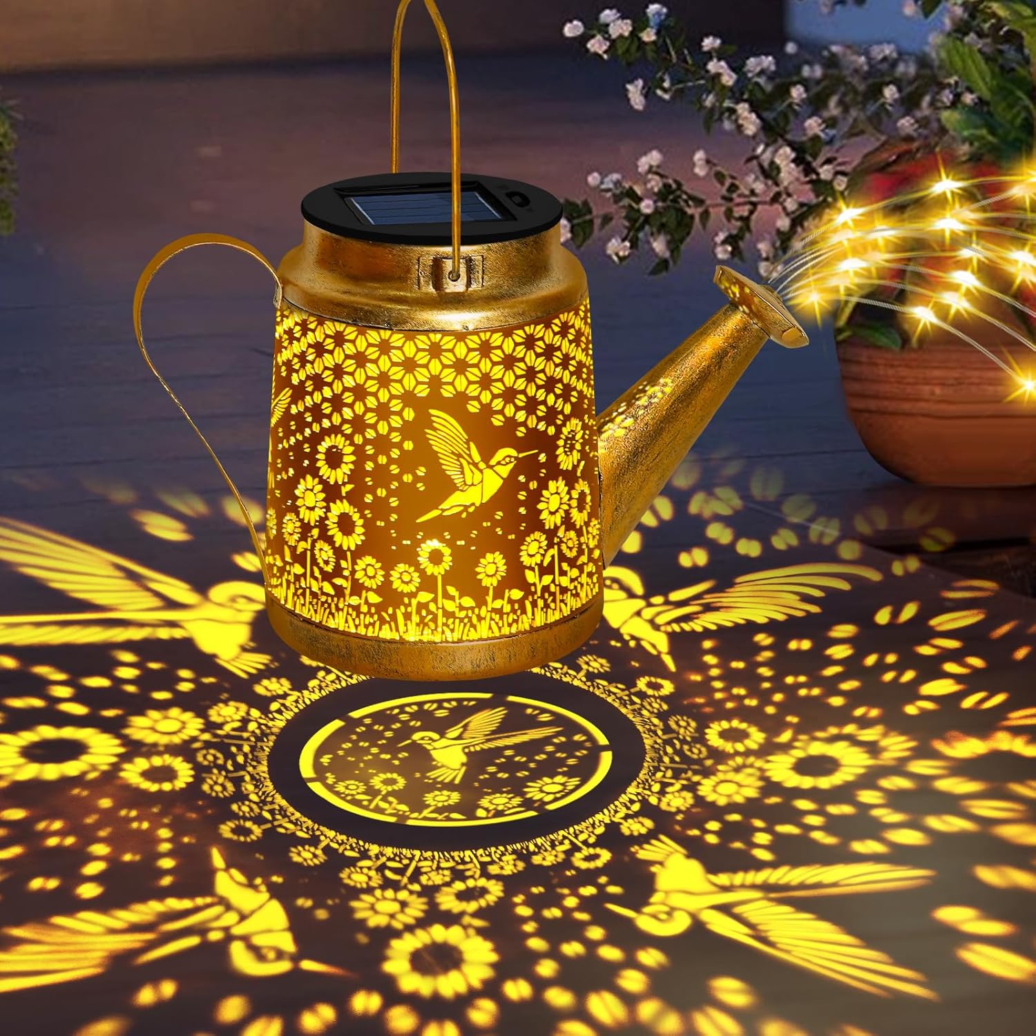 

Hummingbird Solar Lanterns Garden Decor, Waterproof Outdoor Lighting with Shepherd Hook, Birthday Gifts for Women, Mom, Grandma Fairy