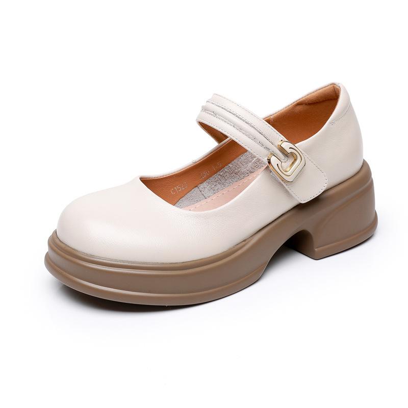 

Новые кожаные туфли на толстой подошве для женщин, лоферы на толстом каблуке большого размера, с мелким вырезом, туфли Мэри Джейн, женская одинарная обувь 35