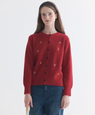 Marie Claire Lucky Clover Eiffel Tower Embroidered Cardigan (Magckc12Mrd)