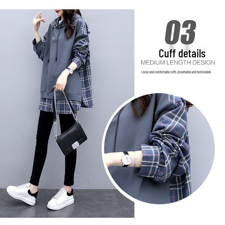 6535 Cotton Women's Fake Two-Piece Hooded Sweatshirt, Korean Style, Loose Fit, Spring/Autumn 2022 Trend.