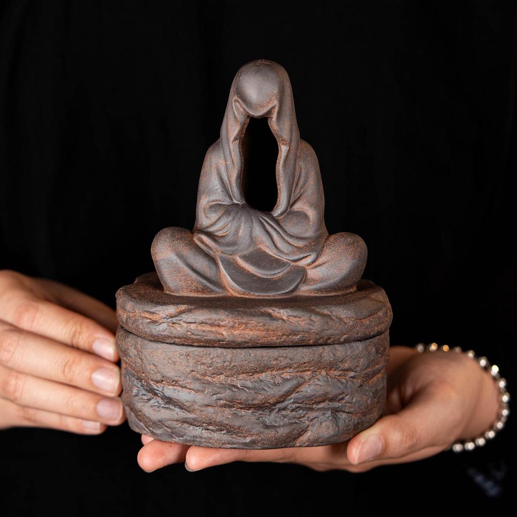 Ceramic Zen Incense Burner: Indoor Aromatherapy & Tea Table Decor for Agarwood and Sandalwood Coils, Chinese Coarse Pottery Design.