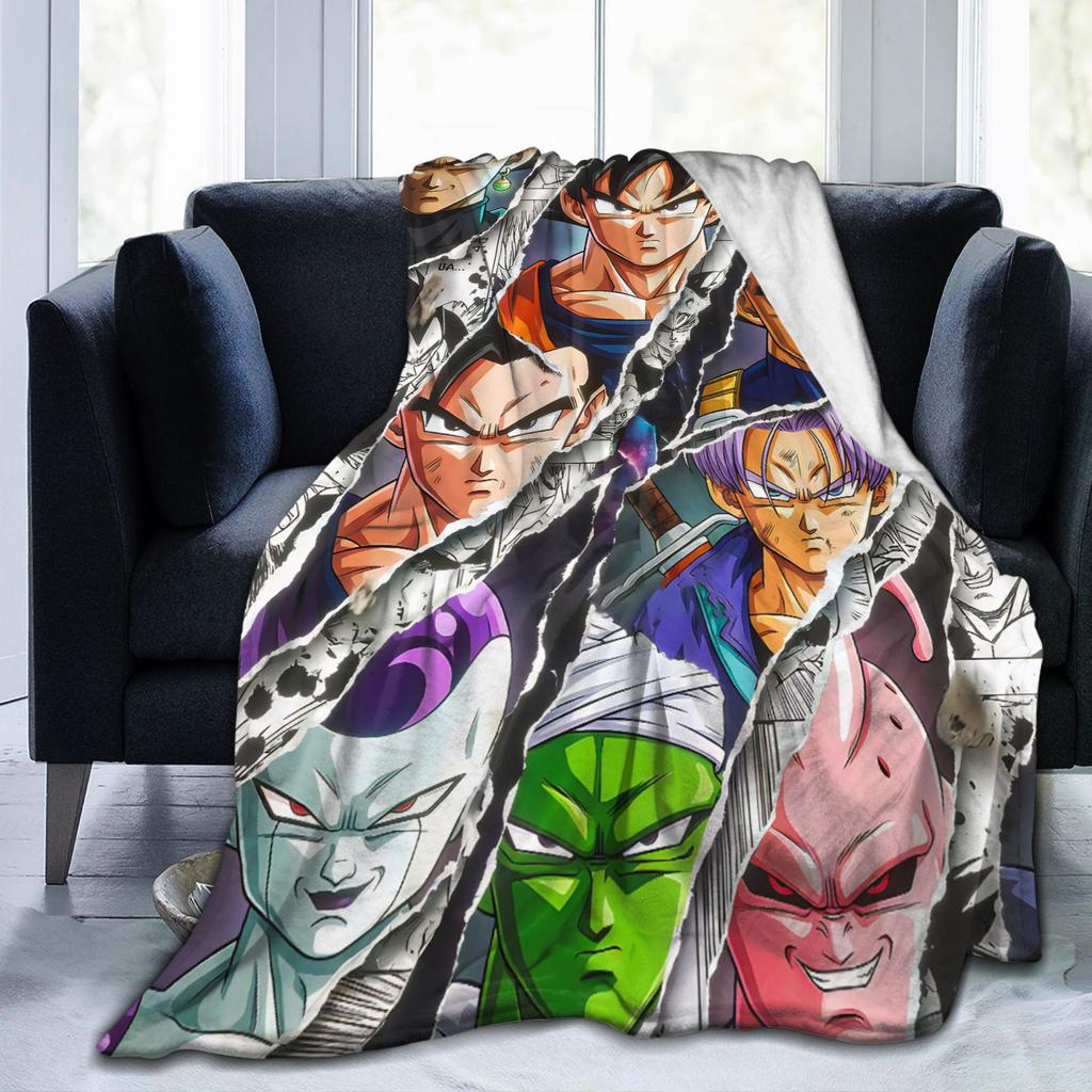 DBZ Goku Piccolo Anime Knitted Blankets Flannel Out Of The Manga Lightweight Thin Throw Blankets for Home Couch Bed Rug