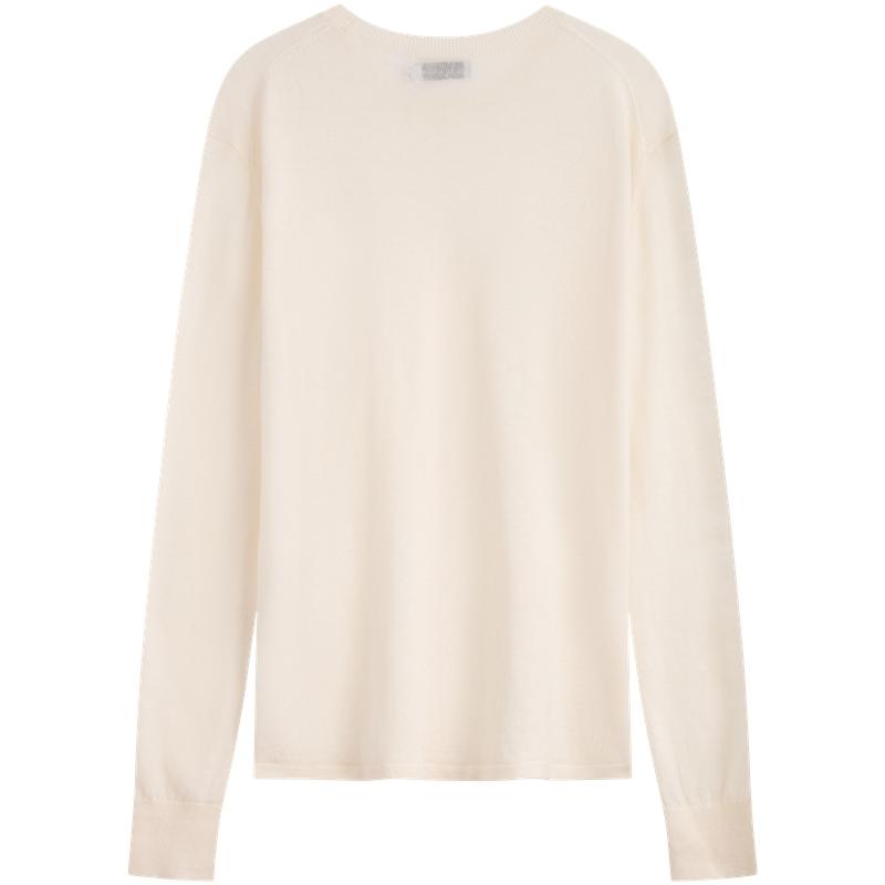 Calvin Klein Simple White Summer Collection Casual Solid Color Crew Neck Pullover Long Sleeve Knit Sweater Women sweater Oatmeal-White 40WK341