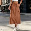 Women's High Waisted Cargo Skirt with Elastic Waist, Pockets and Slit, Color Casual Skirt for Everyday Wear