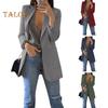 Women Suit Coat Lapel Long Sleeve Open Front Suit Jacket Solid Color Big Pockets Commuting Style Casual Business Outwear