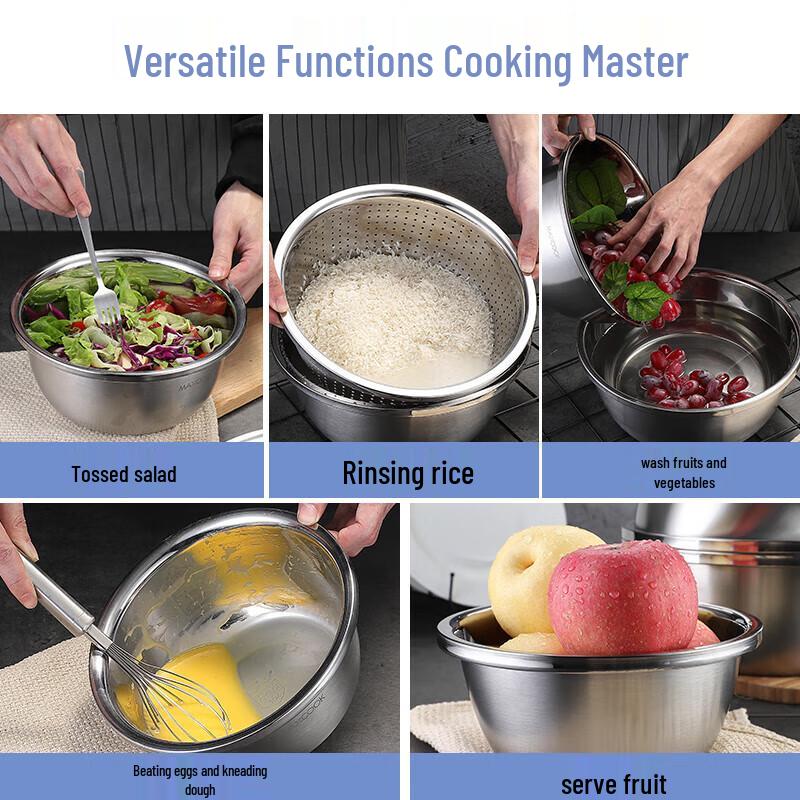 Meichu 304 Stainless Steel 4-Piece Kitchen Bowl & Drainer Set