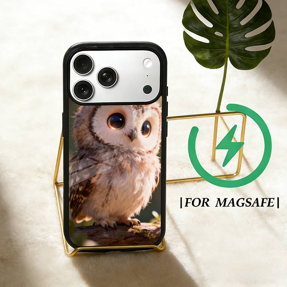 Cute Owl Phone Case For iPhone 17 16 15 14 13 12 Pro Max Plus for Magsafe Mirror Wireless Magnetic Cover