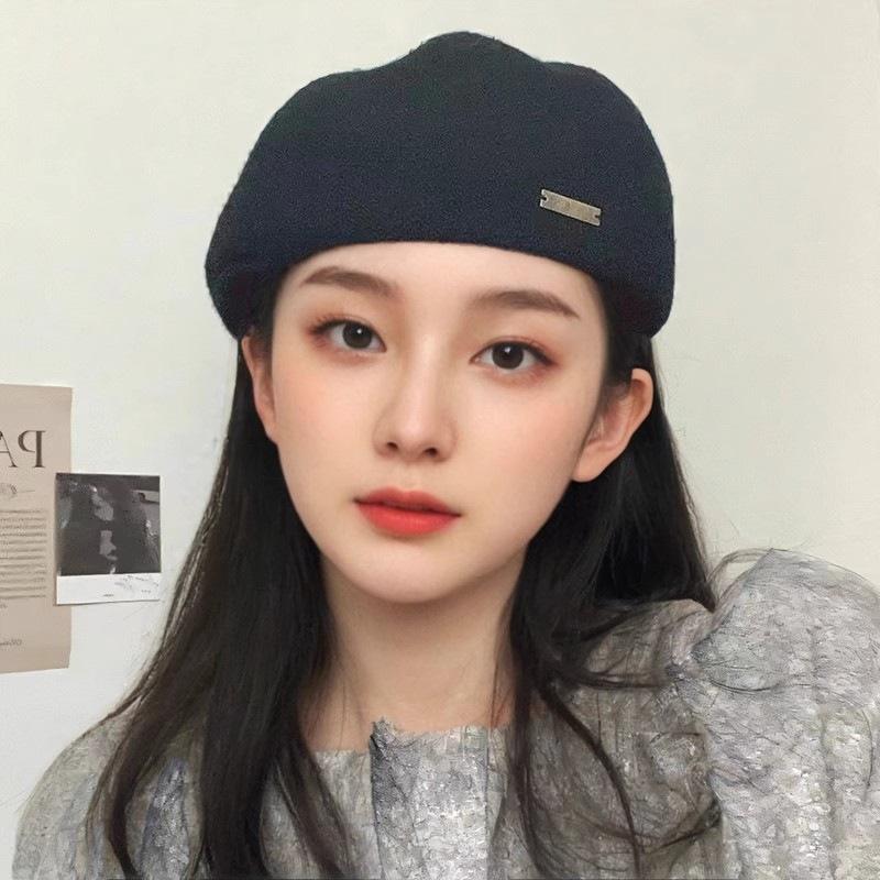 Women's  Large Head Circumference Retro Woolen Warm Beret Hat