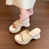 Small Thick-soled Slippers for Women's Outer Wear 2025 New Summer Height-increasing One-word Drag for Women's Fashion Rhinestone Slope Heel Sandals