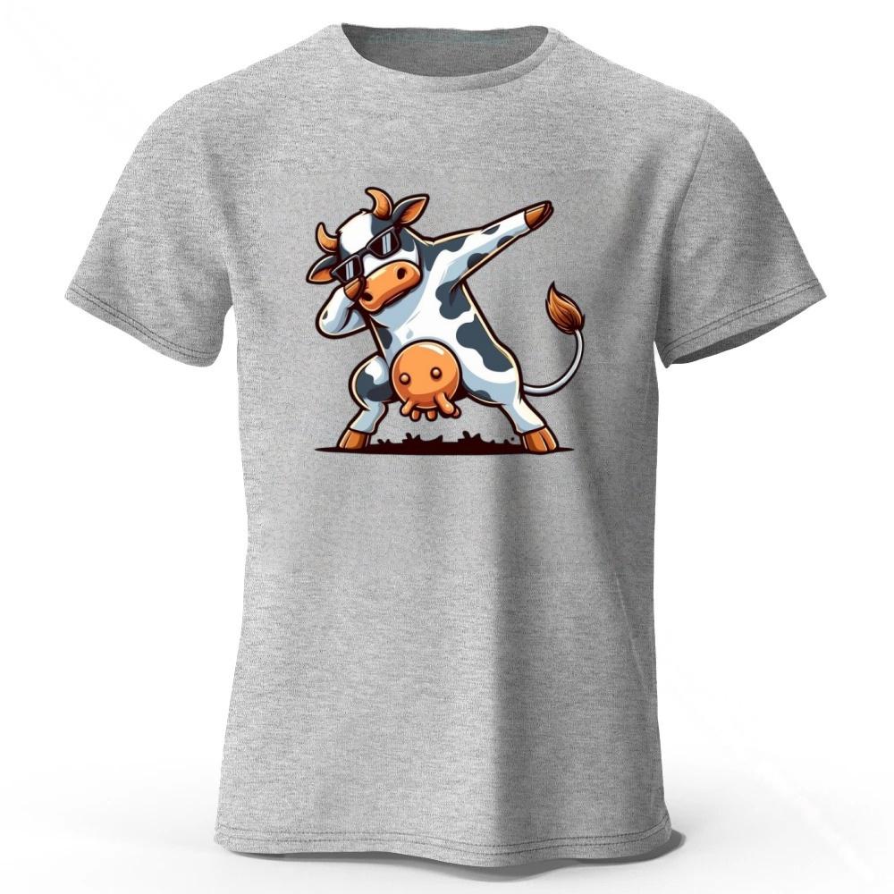 Pulling Cow Cotton Casual Short Sleeved Men s Loose Oversized T-shirt Fashionable Casual Soft Comfortable Tops S серый