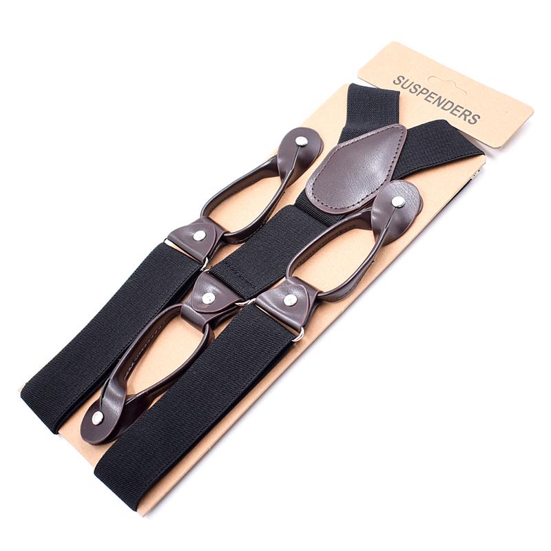 

Fashion Man s Button Suspenders PU Leather Braces Adjustable Elastic Bretelles Y-Back ligas Tirantes New size 3.5*120cm чёрный