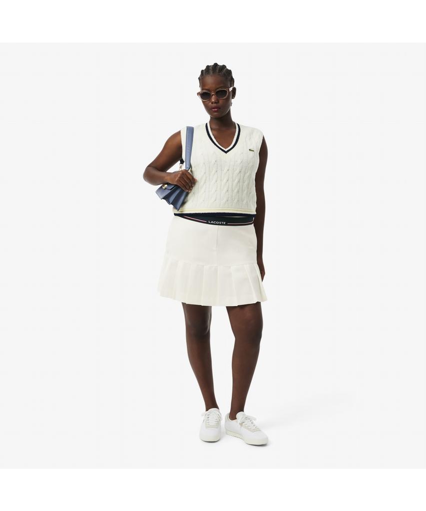 Lacoste Women'S Logo Banded Pleated Mini Skirt Jf5323-55N Xfj