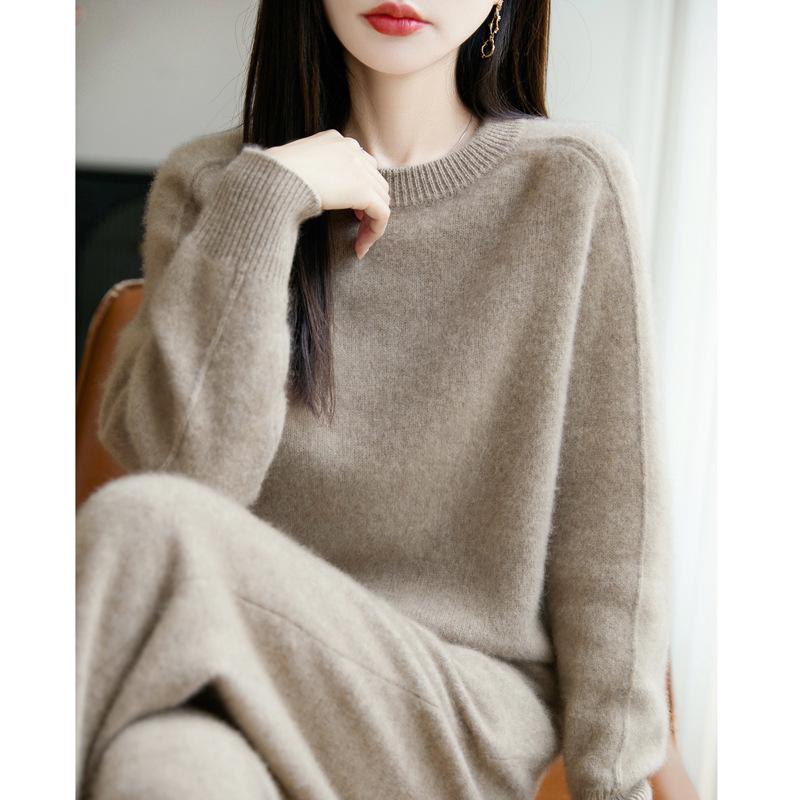 Women's Seven-Needle Thickened 100% Pure Wool Sweater - Autumn/Winter, Warm, Round Neck, Loose Fit, Knit Base Layer