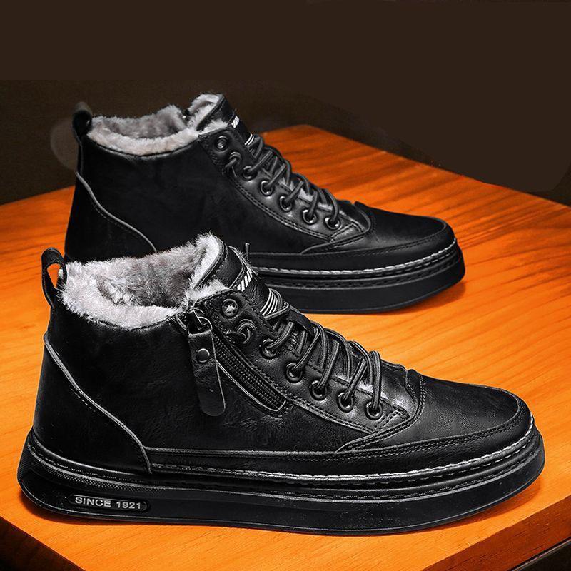 

Мужские ботинки зимние на платформе теплые меховые короткие на шнуровке модные лаконичные повседневные рабочие туфли 39 чёрный