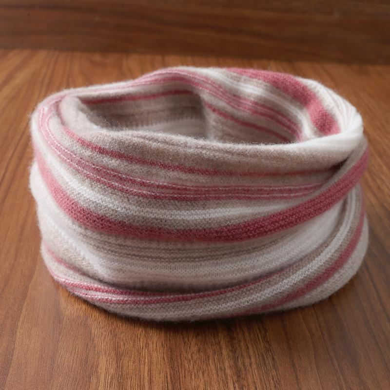 

Женский 100% шерстяной вязаный шарф-кольцо, мягкий теплый шерстяной полосатый шейный платок, корейская мода, утеплитель для шеи, водолазка с накладным воротником для девочек 25x40cm красный