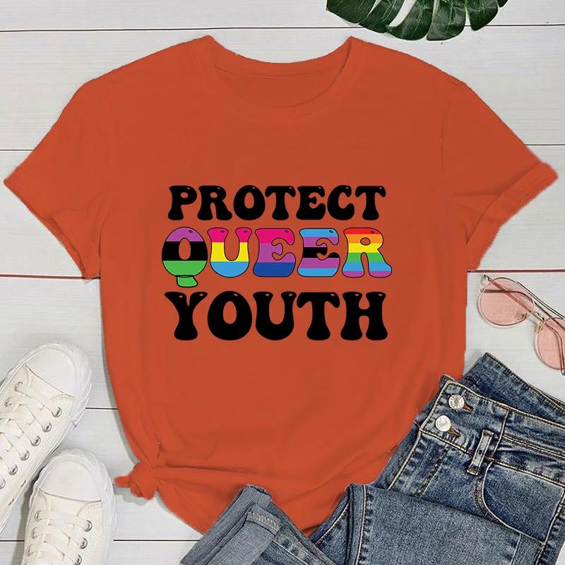 (Premium T-shirt)New Lgbt Protect Queer Youth Letter Print T-Shirt Women'S Fashion Casual Summer Cool Shirs Female Lgbt Tops
