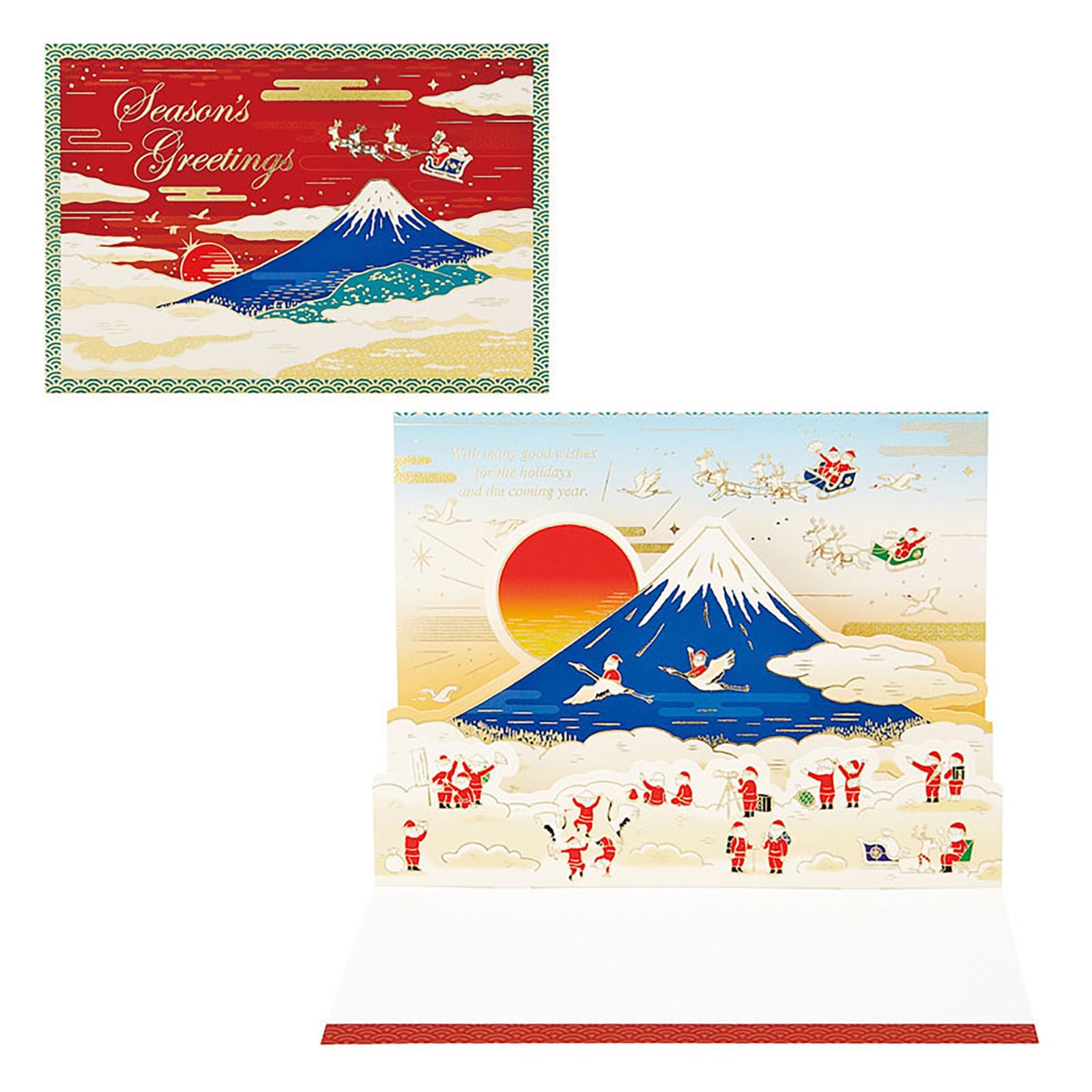 Sanrio Christmas Message Mount Fuji and JXJ 238635 Card, Card, Japanese-Style Christmas, Gold-Lined Santa, 3-5, красный