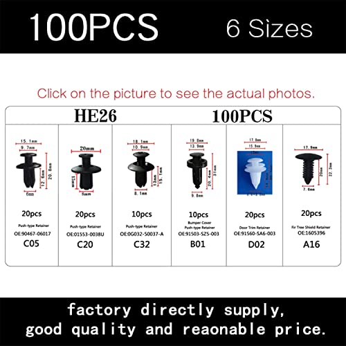 TAORAYO Push Rivets, Automotive Rivets, Plastic Rivets, Trim Clips, Push-in Retaining Clips, Bumper Clips, Fender Clips, for Toyota, Nissan, Mits
