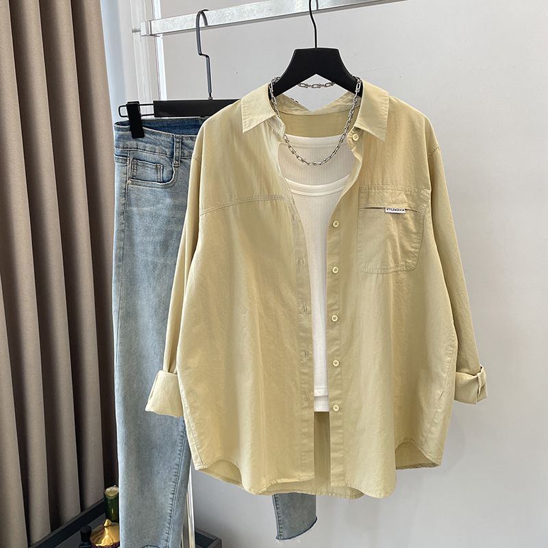 Minimalist Pure Color Shirt Women Long Sleeve Autumn/winter Outfit Design Sense Unique Versatile and Slimming Cotton Outerwear