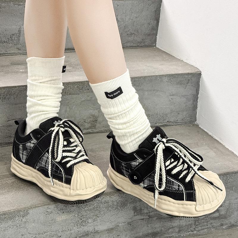 Autumn and winter plaid invisible CM inner heightening shell head dissolving shoes couple casual thick baseplate shoes