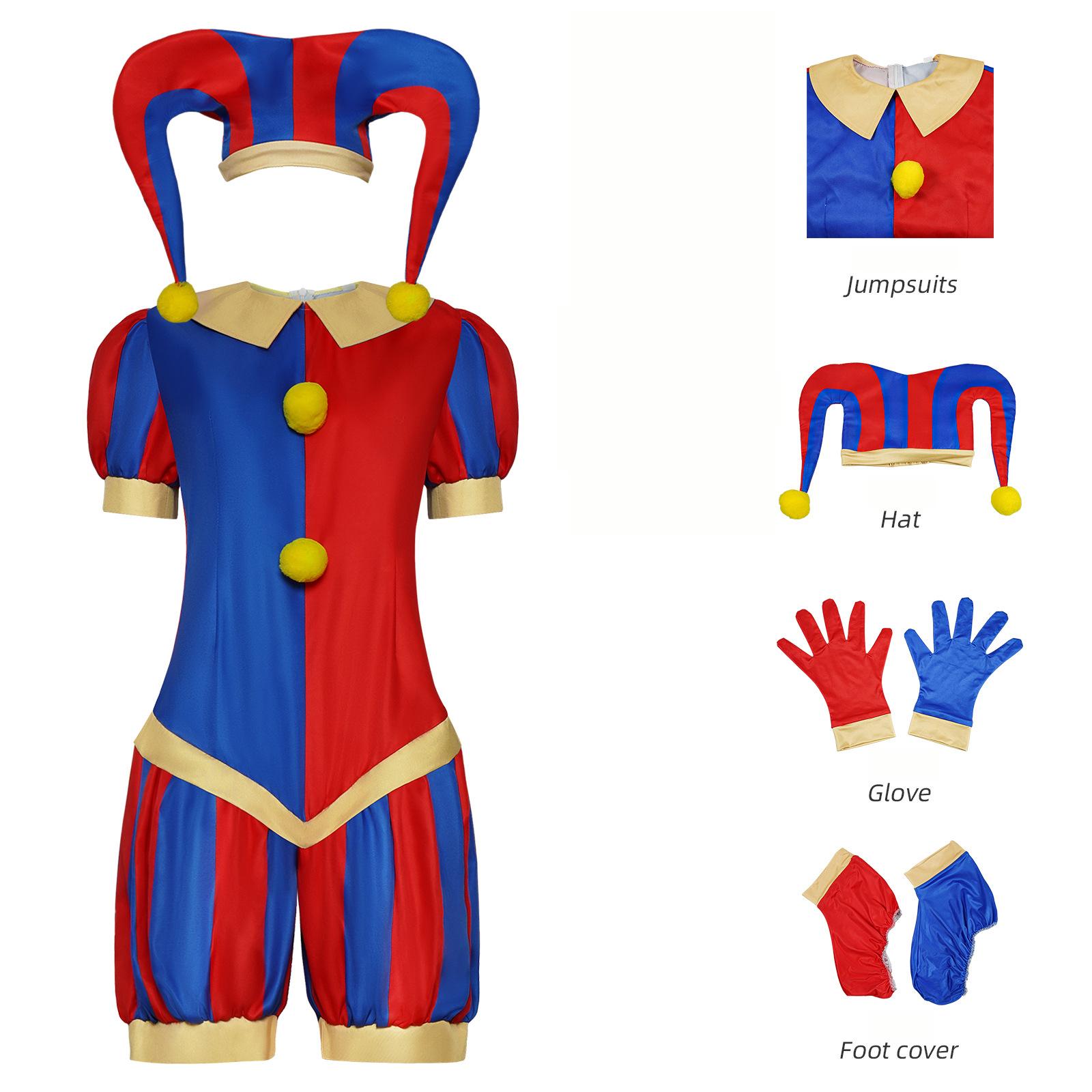 Anime Pomni Cosplay Kostuum The Amazing Digital Circus Cartoon Uniform Hoed Handschoenen Halloween Feest voor Vrouwen Mannen Kinderen Kostuums XXL