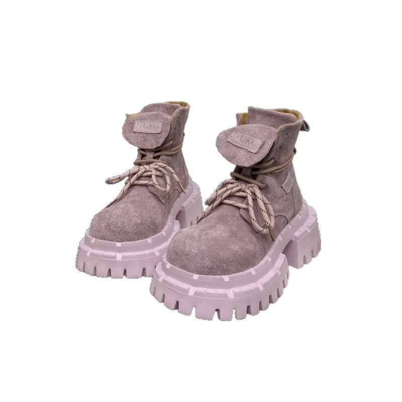 Tongue-turning Ultra-light-soled Martin Boots Women's New Lace-up Soft-soled Casual Versatile Short Boots