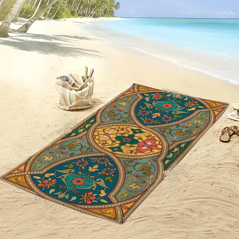 Vintage Persian Floral 2D Flat Printed Microfiber Beach Towel Waterproof Sandproof Summer Vacation Pool Bath Blanket