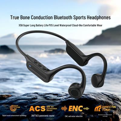 New X56 True Bone Conduction Bluetooth Earphones, IPX5 Waterproof, Ultra-Long Battery Life for Cycling and Running Sports.