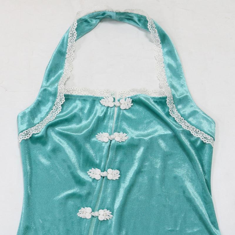 Ladies Cheongsam Hot Girl Sexy Nightclub Sleeveless Backless Split Short Skirt Package Hip Slim Dresses
