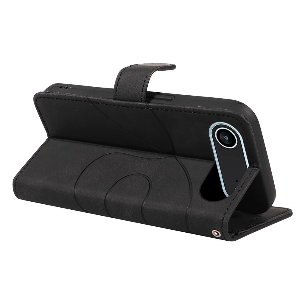 For iPhone 17 Air Wallet Case Leather Phone Cover Stand with Curved Line Design