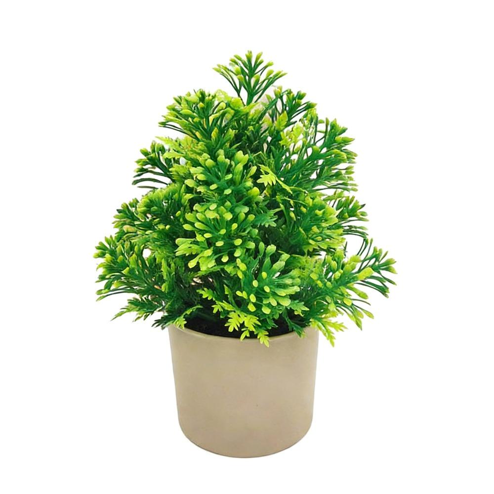 Creative Green Leaves Artificial Grass Bonsai Photo Props with Flowerpot Potted Plant Ornament Faux Flowerpotted Gift