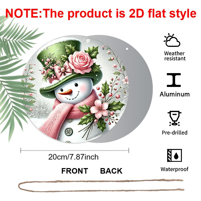 2D Flat, 1pc Aluminum Printed Flat Design, Classic Aluminum "Merry Christmas" Snowman Decorative Plaque and Ornament - Rustic Christmas Holiday
