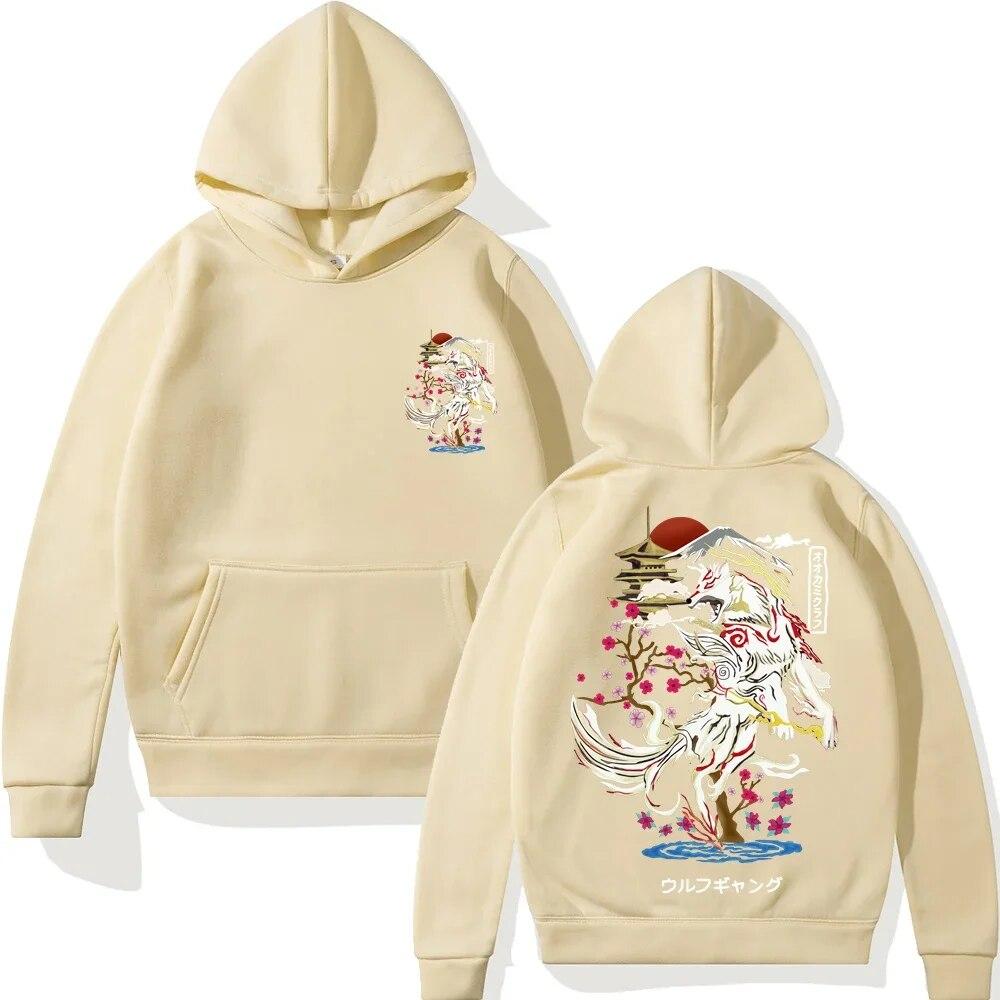 Sudadera con capucha de Anime japonés Unisex ropa de calle con estampado de lobo de dibujos animados Harajuku Unisexga gran tam