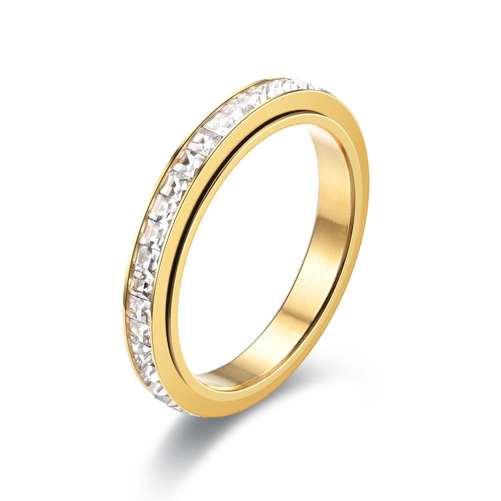 Fashionable Stainless Steel Rotatable Ring with Small Square Diamond Niche Decompression Design - Trendy Accessory