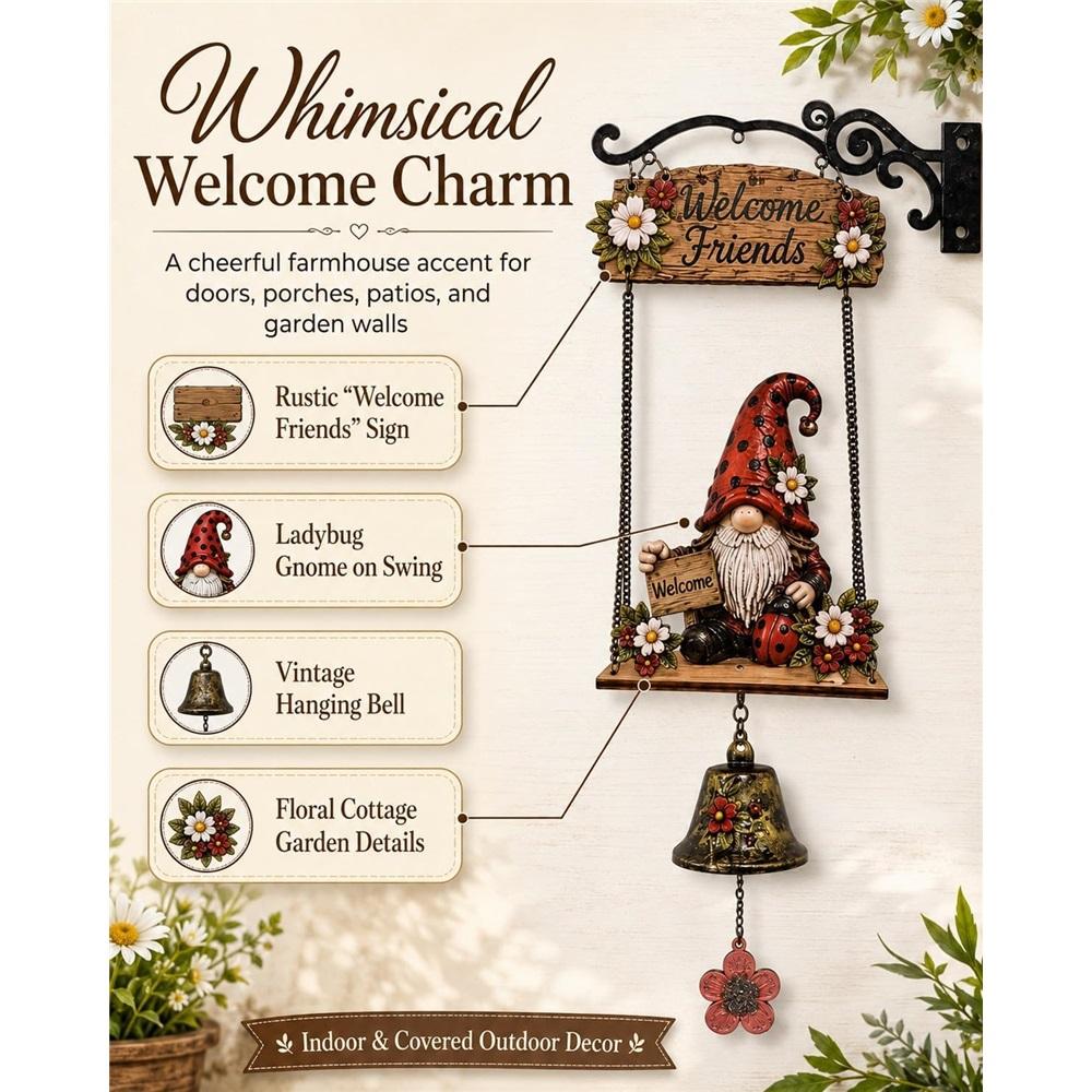 Country Garden Gnome Bell Outdoor Decorative Doorbell Hanging Ornament Bee Sunflower Welcome Country Style Sign