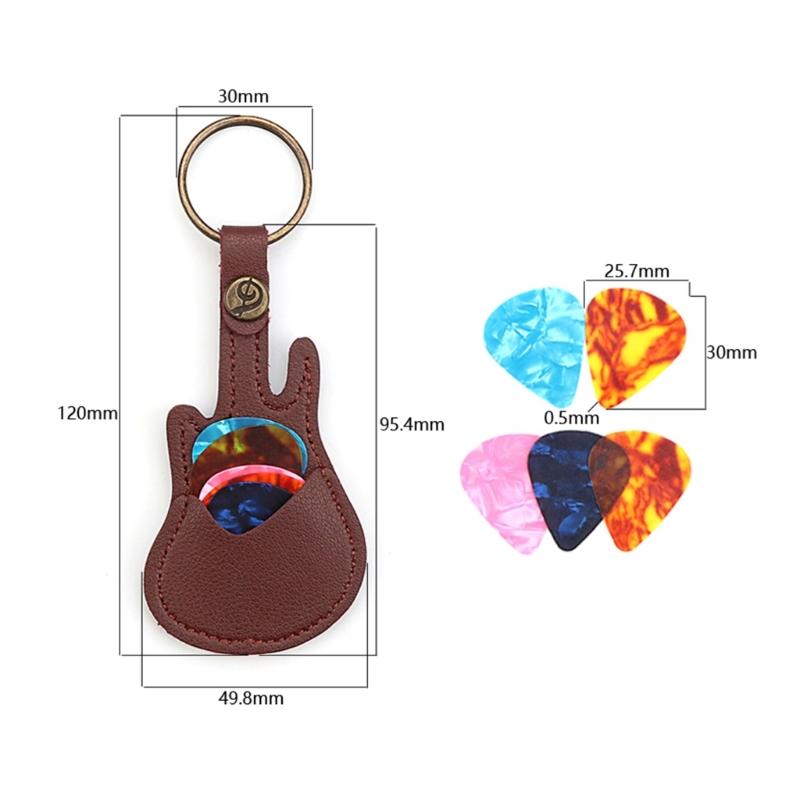 PU Leather Picks Bag and Picks Carrying Case with Keyring for Guitar Bass Ukulele Guitar Picks Holder Case with 5 Picks