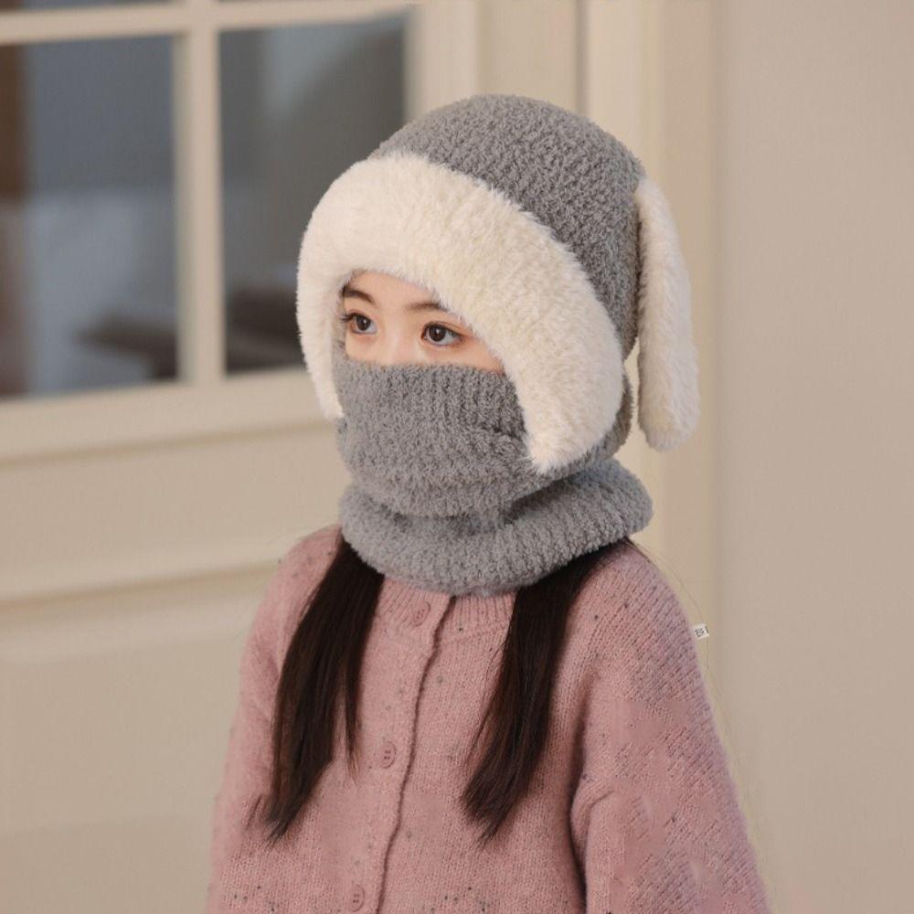 Knitted Beanie Rabbit Ear Winter Hat Warm Ears Pullover Cap Plush Scarf Hat  Kids Winter Wear