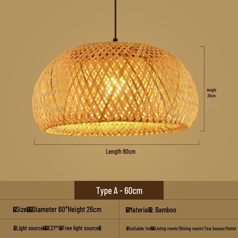 Bamboo Woven Pendant Light - Japanese Lantern for Dining, Restaurant, or Tea Room. Rattan Straw Hat Lampshade with New Chinese Art Design.
