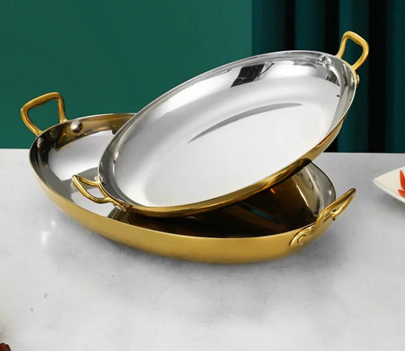 Spanish Seafood Lobster Plates Western Food Commercial Plate French Double Ear Oval Steak Plate Stainless Steel Food Plates