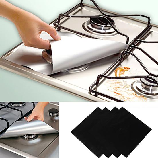 4 Pcs Square Foil Gas Hob Protector Liner Reusable Easy Clean Protection Pad