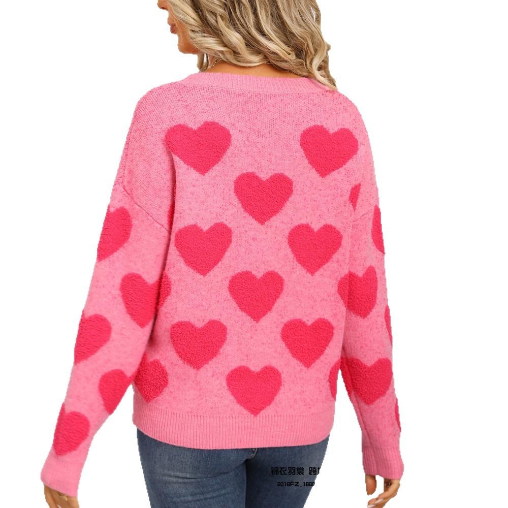New Valentine's Day Round-neck Loose Top Pullover with Heart-shaped Jacquard Heart Sweater for Women in Autumn and Winter