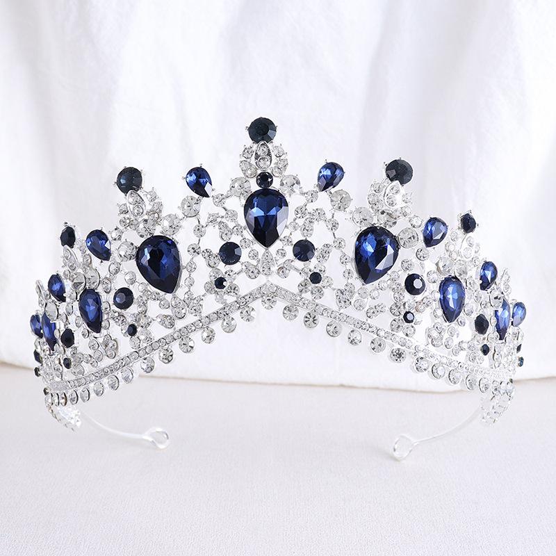 Vintage Baroque Dark Blue Crystal Crown Bridal Hair Accessories Elegant Queen Tiaras Diadem Girls Wedding Dress Headbands