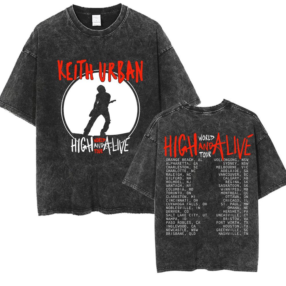Vintage Keith Urban Logo Washed T Shirt Mens Fashion Gothic Short Sleeve Tshirts Unisex Loose Clothing Oversized Tshirt